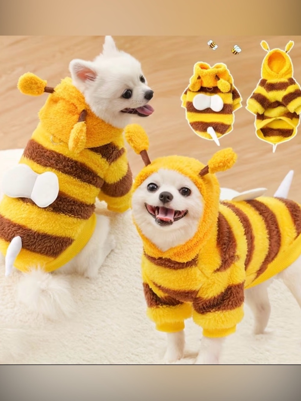 Yellow & Brown Bubble Bee Plush Dog or Cat  Hoodie - Pet Costume Sz S